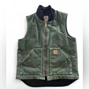 Vintage Carhartt V02 Sandstone Duck Vest in the Spruce green colorway.